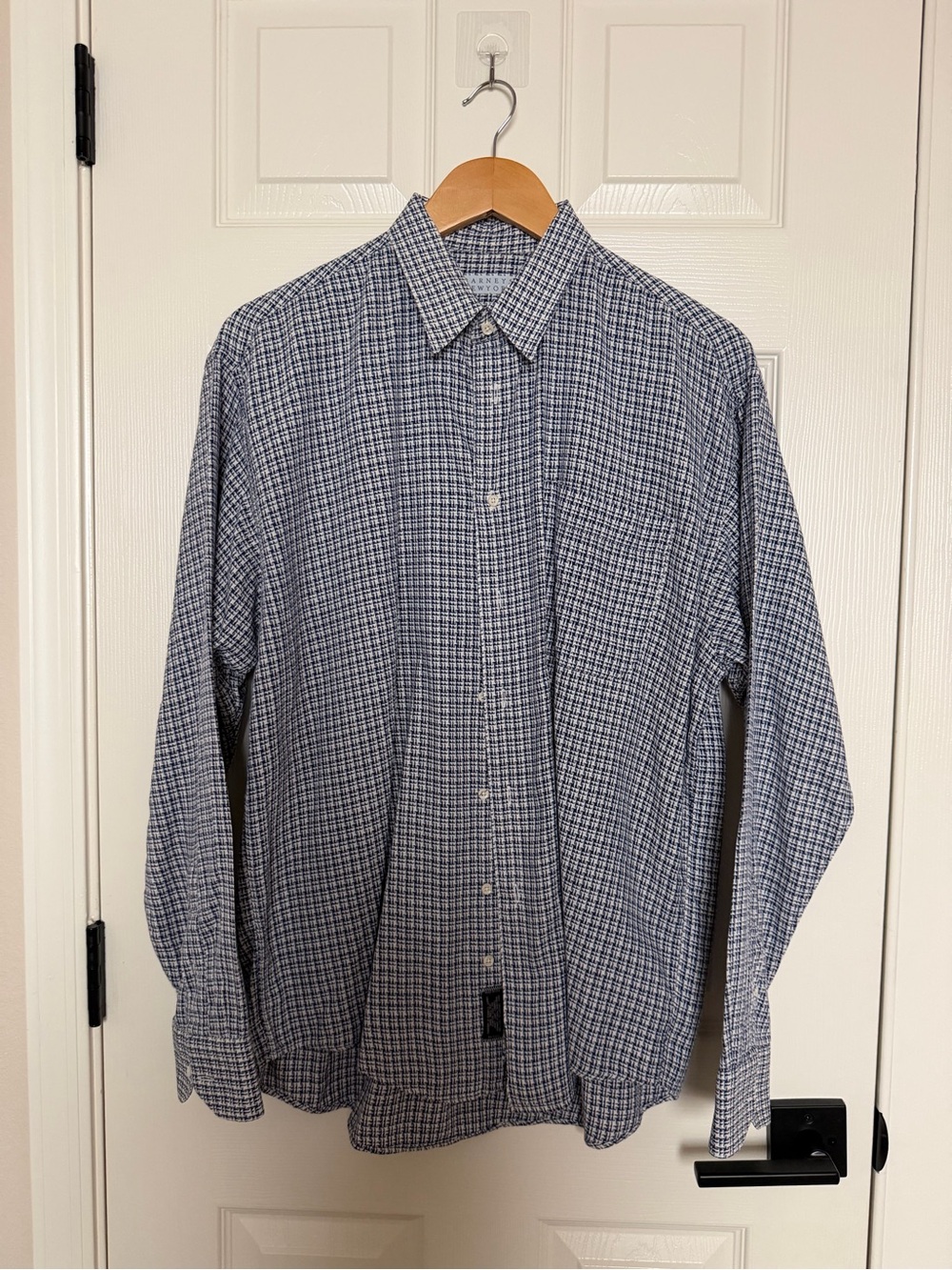 Barneys New York Blue and White Check Dress Shirt